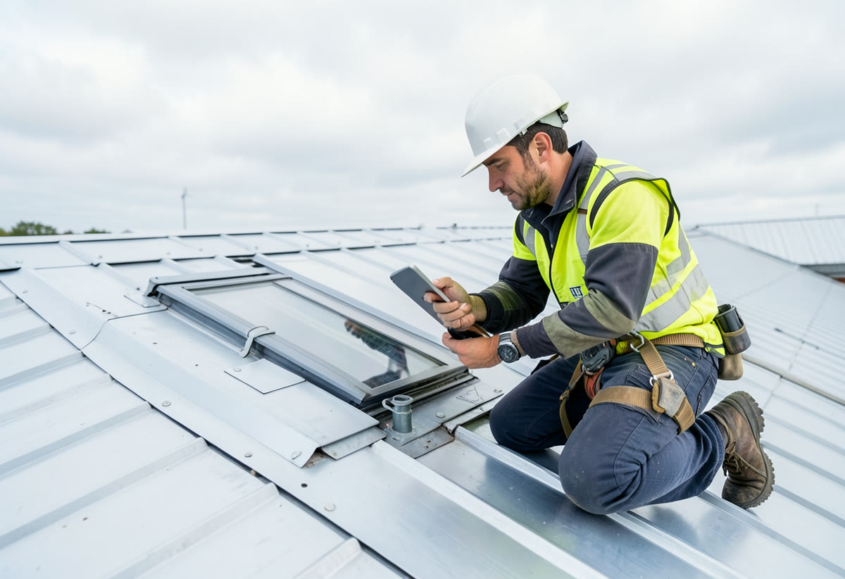 Roof condition inspection on a commercial building